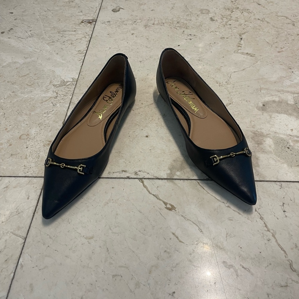 Sam Edelman Black Leather Flats with Gold Detail